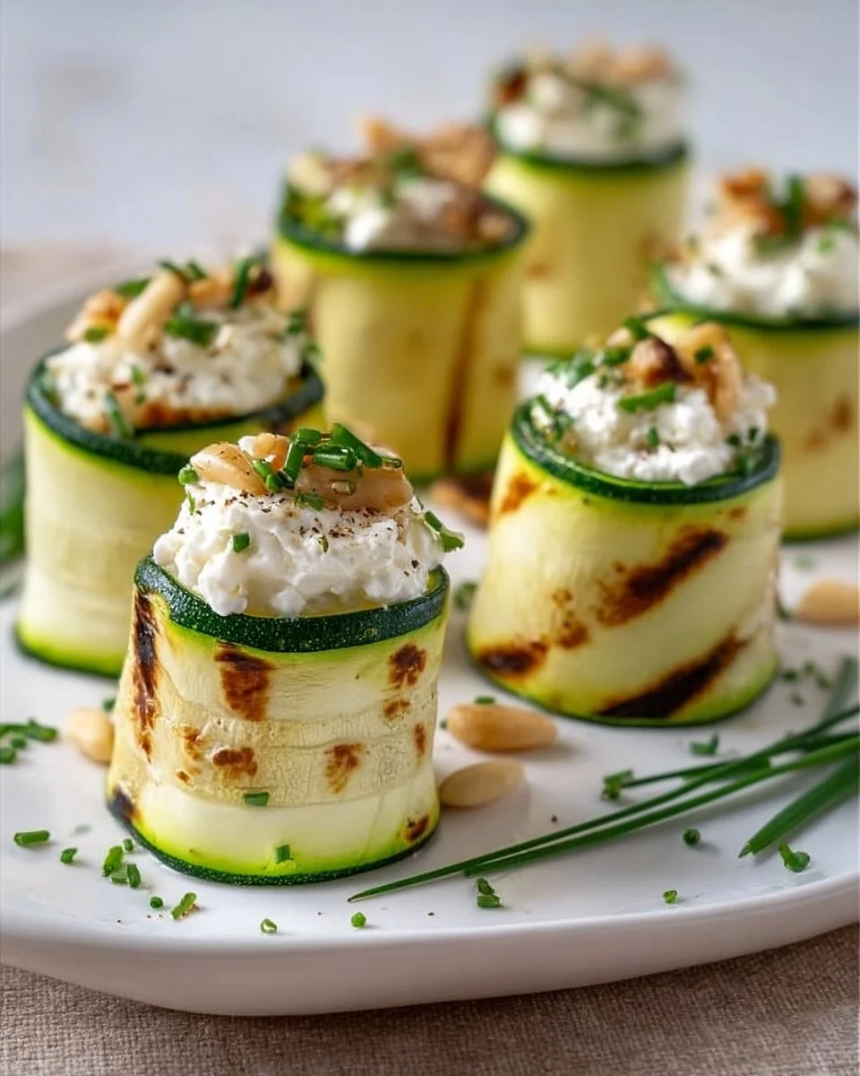 Frühlingshafte Zucchini-Röllchen mit Frischkäse