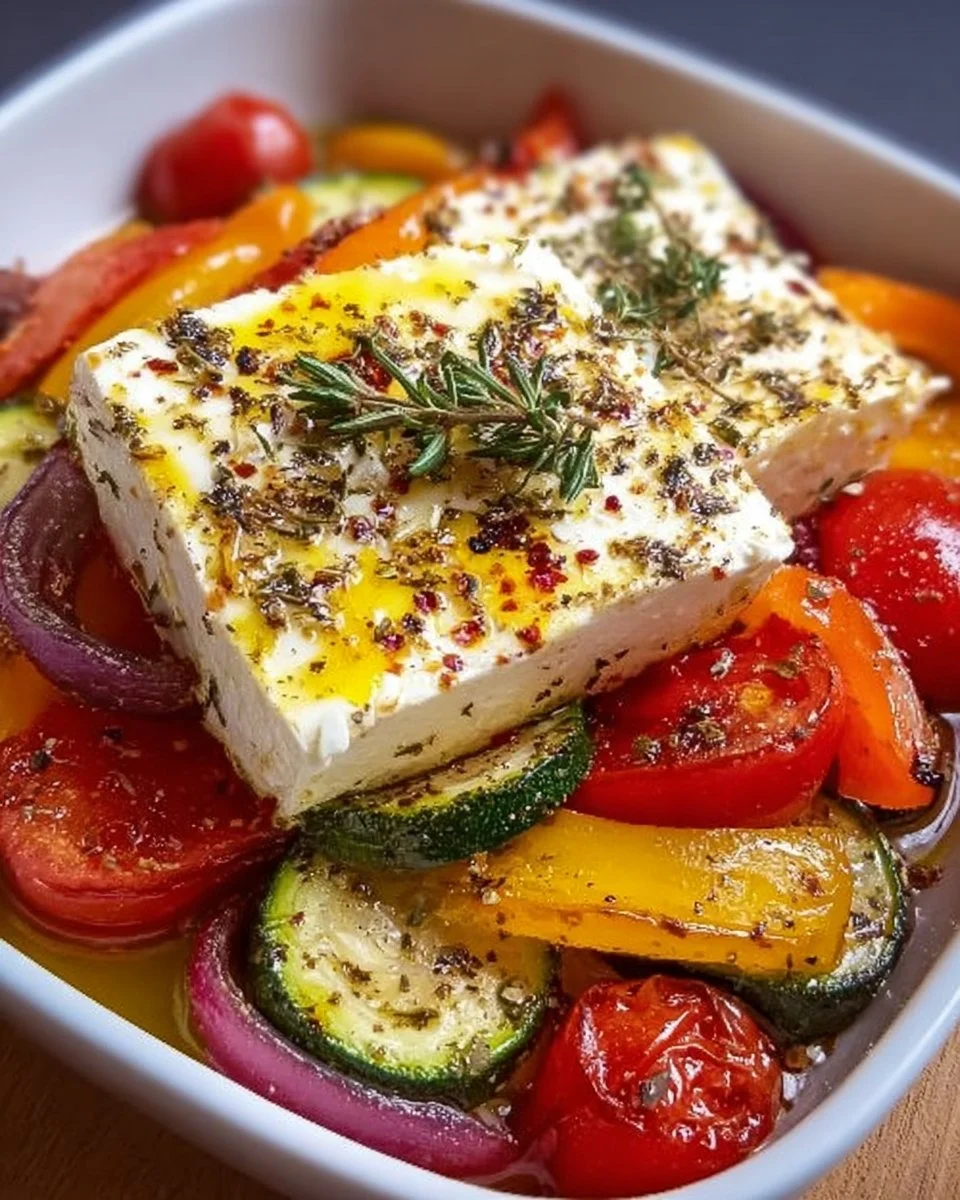 Gebackener Feta auf mediterranem Gemüse (Low Carb)