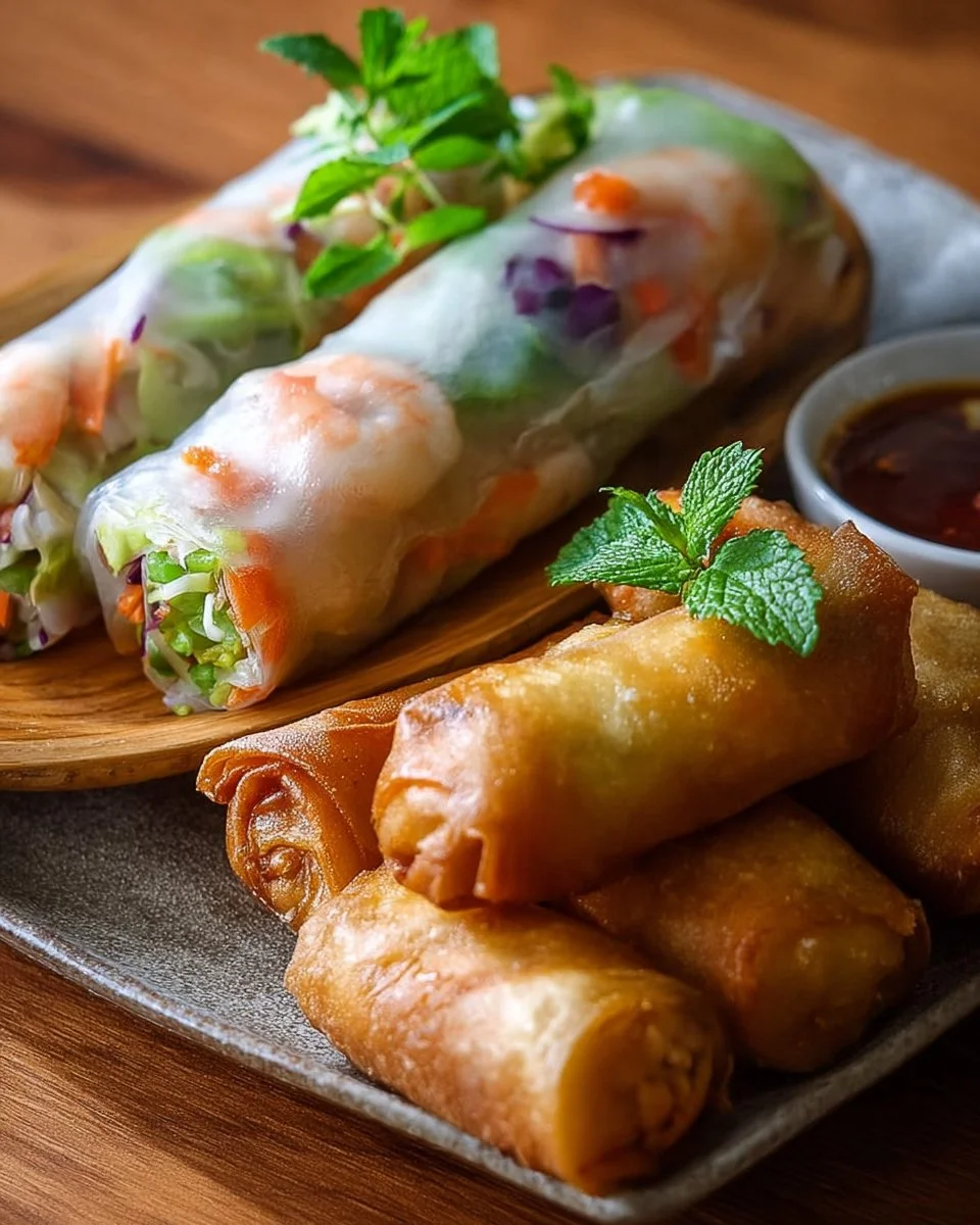 Goldene knusprige Reispapier-Frühlingsrollen selbstgemacht