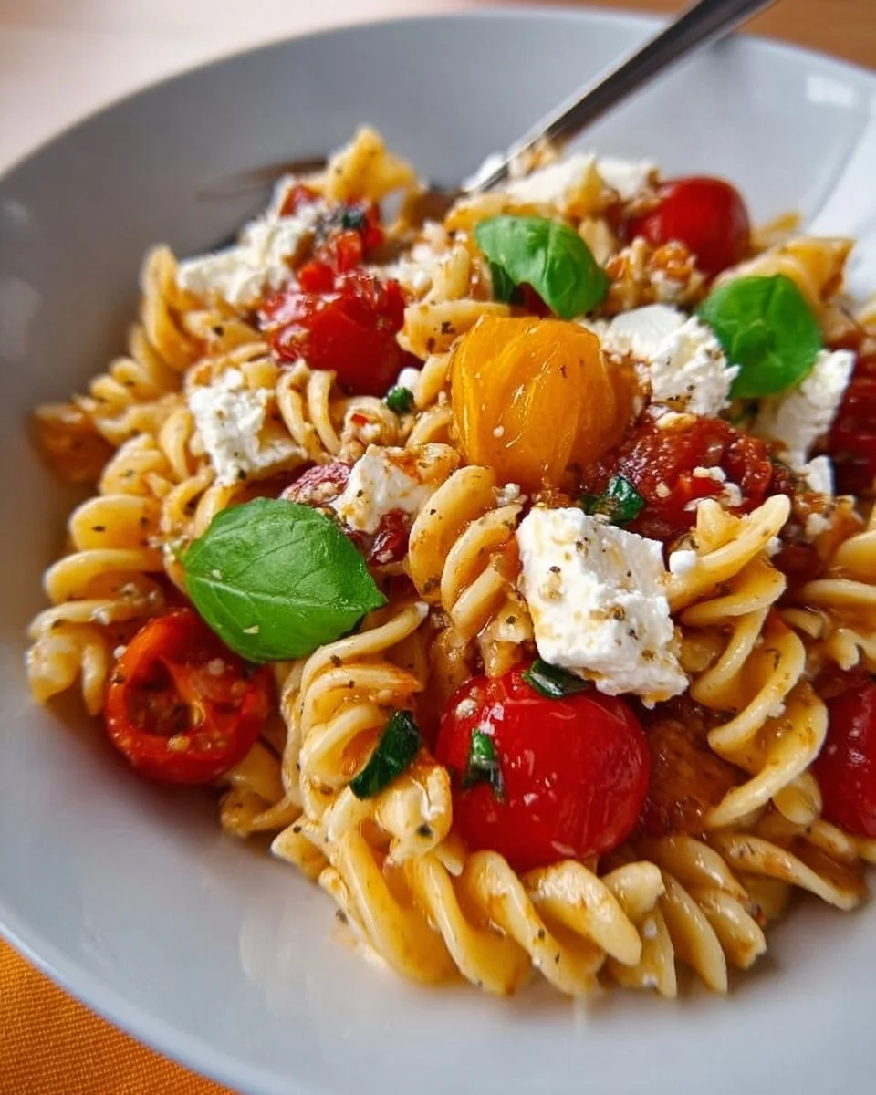 Mediterraner Nudelsalat mit Tomatendressing