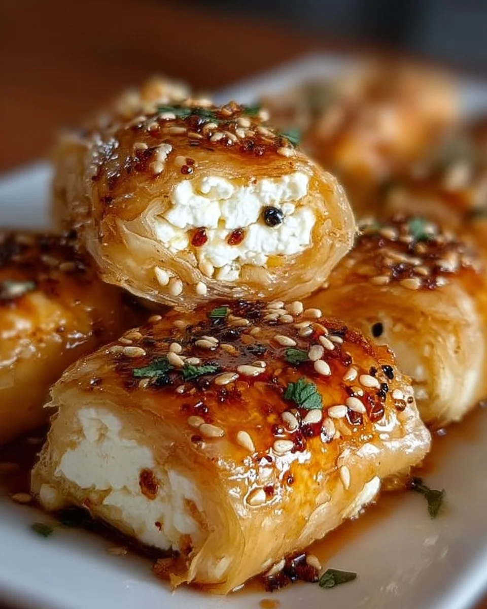 Ofen-gebackene Feta-Rollen mit Chili-Honig