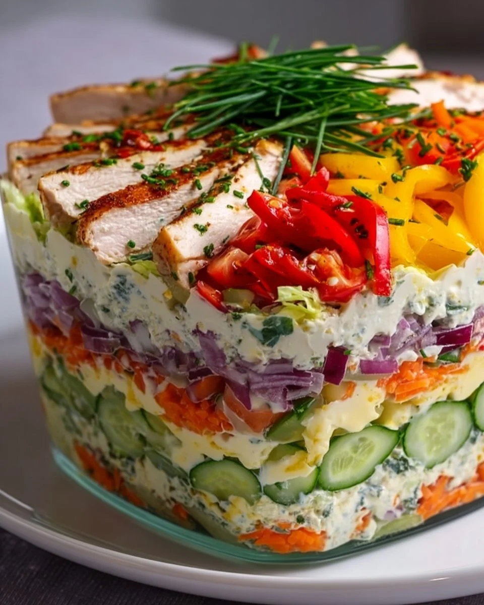 Schichtsalat mit Hähnchen