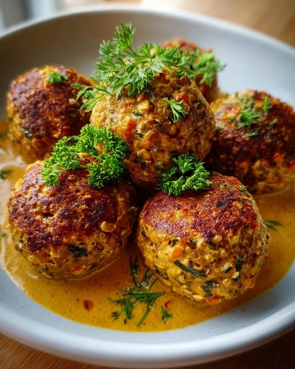 Vegan Linsenknödel in Curry-Sauce